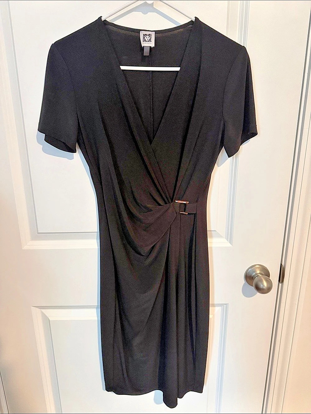 Anne Klein Draped Black Midi Dress Size 4